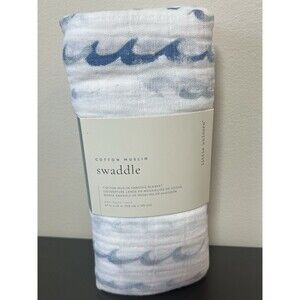 Little Unicorn High Tide Baby Swaddling Blanket Organic Cotton Muslin Blue Waves